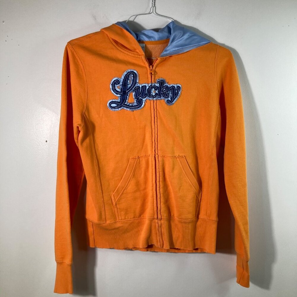 Vtg Lucky Brand Full‎ Zip Hoodie L but measures a M Lucky Spell Out